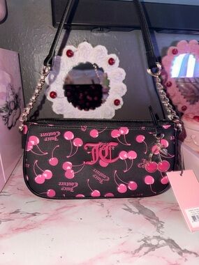 Juicy Couture Black & Hot Pink Cherry on Top Shoulder Bag